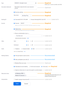 Image of completed Zoom meeting setup example