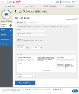 A screenshot of the CSU application