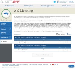 A screenshot of the CSU application